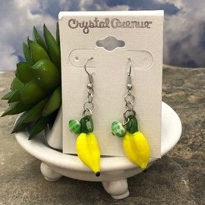 🌼 Yellow Glass Banana Dangle Earrings